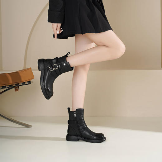 Westory2025年冬季低跟方头牛皮休闲中性风短靴S25DS85811 商品图3