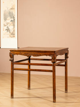 清早期	黄花梨镶瘿木卷草纹展腿拆分式方桌