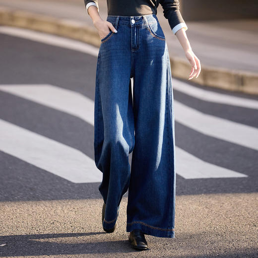 【10/1新品】熙世界配丝巾腰带松弛感牛仔裤女宽松直筒天丝阔腿裤2025秋季新款 商品图3