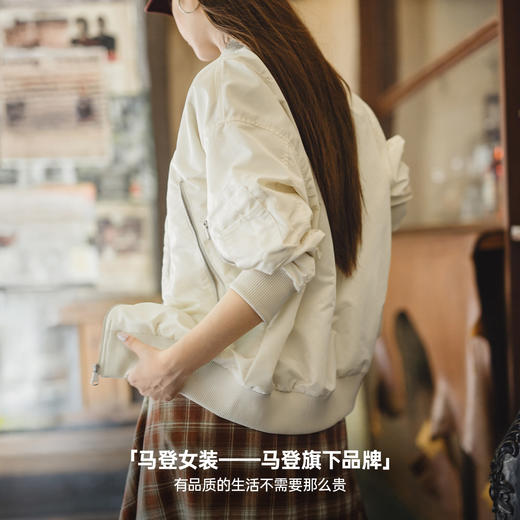 马登美式复古白色宽松棒球服立领飞行员工装夹克休闲外套上衣女秋 商品图4