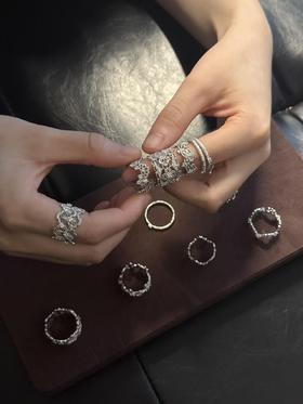 董洁同款高颜值925银蕾丝戒指活口