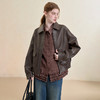 西遇复古休闲摩登质感pu皮夹克外套女秋季宽松廓形显瘦机车服V3151296 商品缩略图3