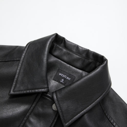 西遇复古休闲摩登质感pu皮夹克外套女秋季宽松廓形显瘦机车服V3151296 商品图5