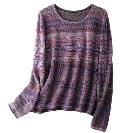 慵懒风宽松条纹提花毛衣女秋冬外穿2025新款高级感内搭针织打底衫 商品图4