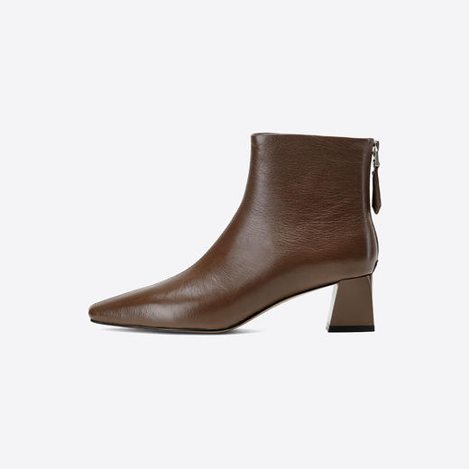 Westory2025年冬季小方头中跟光面羊皮简约百搭后拉链短靴S25DS85771 商品图3