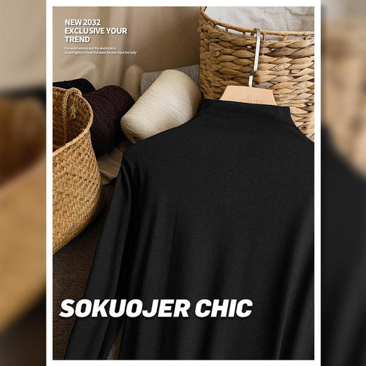 【买一送一】亲肤莫代尔打底衫软糯双面磨毛半高领打底衫女秋冬修身显瘦长袖t恤内搭上衣 商品图5