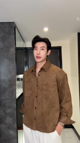 6354SDSA男士秋冬新款痞帅男装极简风绒面纯色翻领长袖衬衫复古百搭