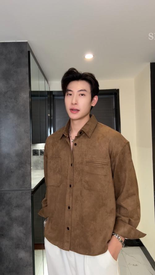 6354SDSA男士秋冬新款痞帅男装极简风绒面纯色翻领长袖衬衫复古百搭 商品图0