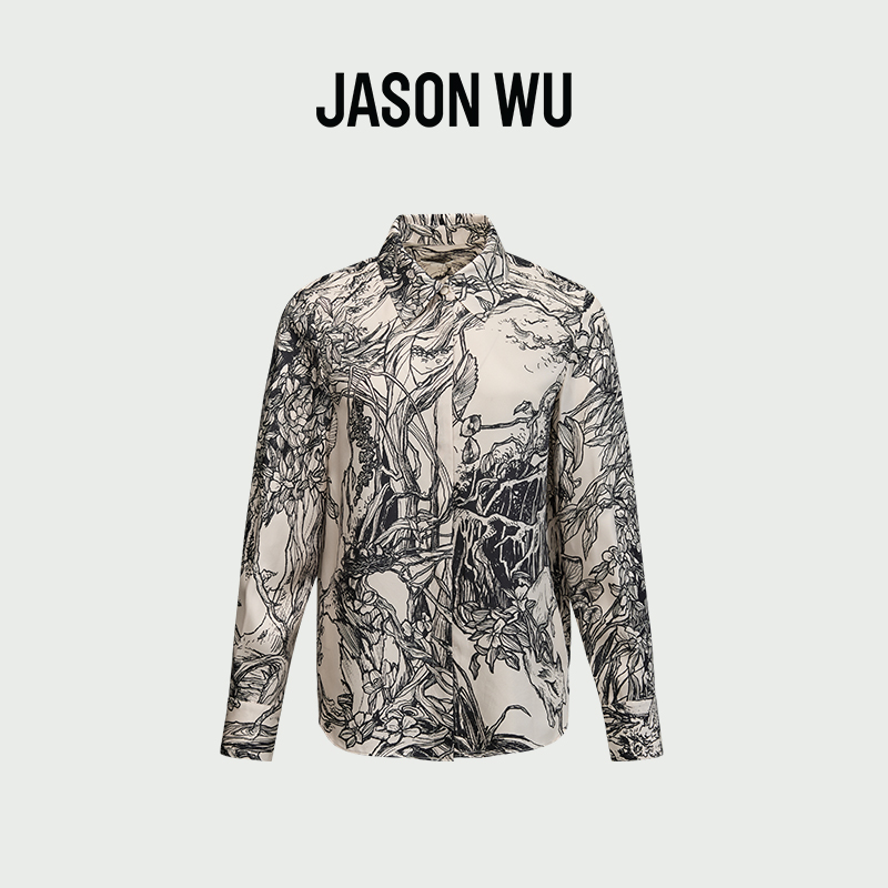 (桑蚕丝)【JASON WU】秋季秋冬新款真丝印花通勤宽松上衣衬衣衬衫女