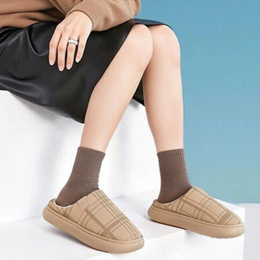 情侣棉拖鞋女冬季简约棉拖毛绒保暖厚底软瘦室内防水棉拖鞋男【WG25103W/M】 商品图1