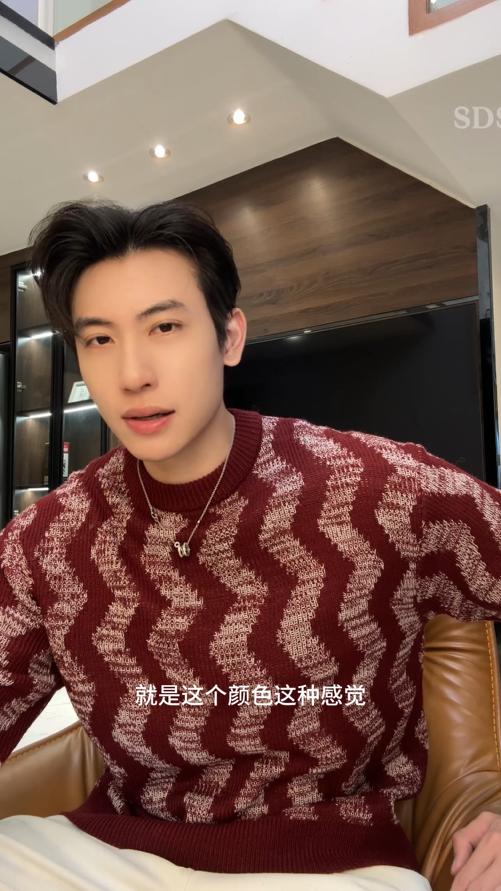 257111SDSA男士秋冬新款痞帅男装韩版撞色波浪线针织衫百搭潮流套头毛衣 商品图0