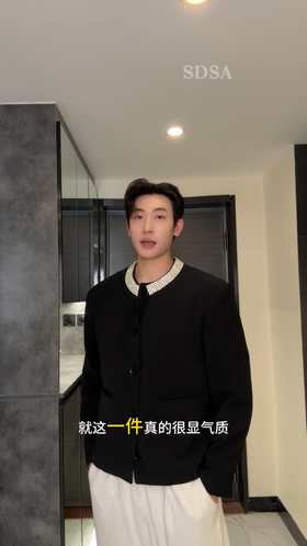 G618SDSA男士秋冬新款痞帅男装时尚镶钻设计纽扣开衫西装夹克百搭宽松