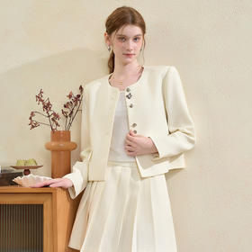 法式气质千金风短款外套女秋季不规则立体扣直筒廓形休闲上衣V2651146