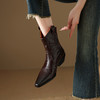 【预售5天】复古简约质感手抓纹羊皮西部靴秋冬粗中跟小方头真皮V口短靴女MLJ&C50 商品缩略图1