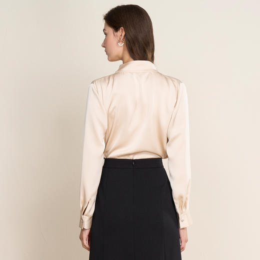 【紫色缎面衬衫】EITIE爱特爱气质抽绳木耳领直筒显瘦2025秋新款上衣C2513826 商品图9