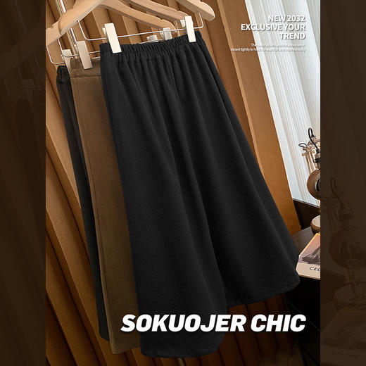 秋季新款半身裙中长款女秋冬款加厚高腰毛呢百褶裙显瘦韩版休闲裙子 商品图1