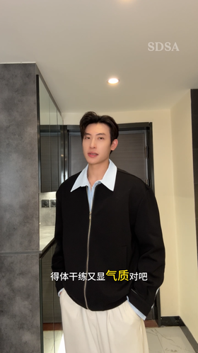 G351SDSA男士秋冬新款痞帅男装韩版撞色拼接拉链翻领卫衣百搭宽松外套