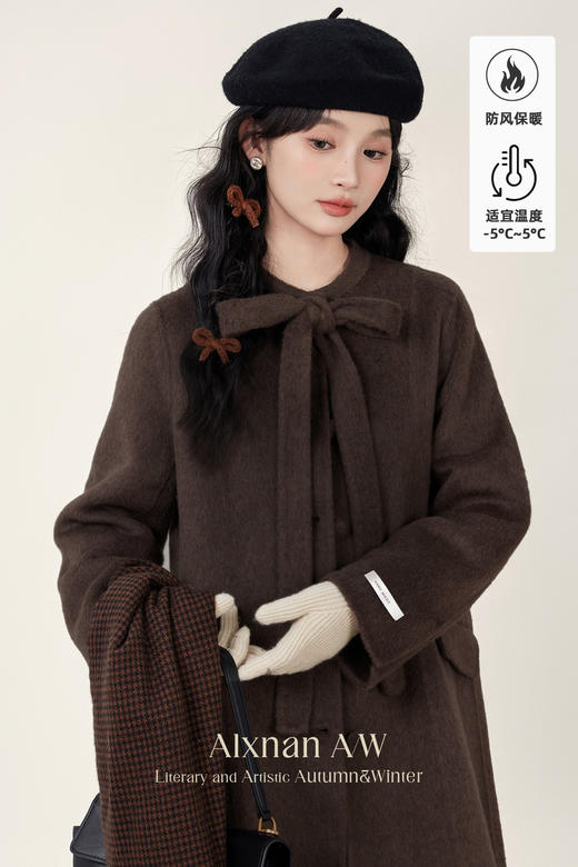 鹿向南「温暖毛呢」时尚通勤双面毛呢外套女2025年秋季呢子大衣L51007 商品图5