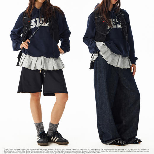 CryingCenter SEA堆叠感百褶假两件 加绒卫衣 哭喊中心 商品图2