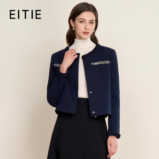 EITIE爱特爱优雅通勤小香风气质圆领深蓝色短外套2025秋冬新款D2503901 商品图0