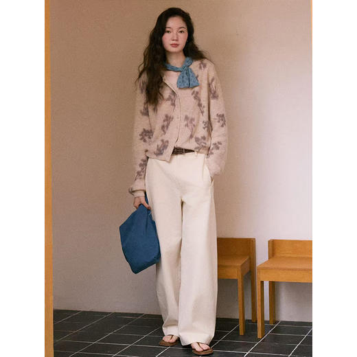 Even Vintage | 羊驼绵羊毛混纺 手绘不规则花朵喷绘空气感开衫 商品图1