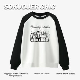 高品质美式圆领重磅卫衣女秋冬新款休闲喵的全家福印花宽松大码