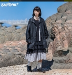 早乙女惠子saotome/STMWT13152/中长款仿皮涂层立领风衣夹克