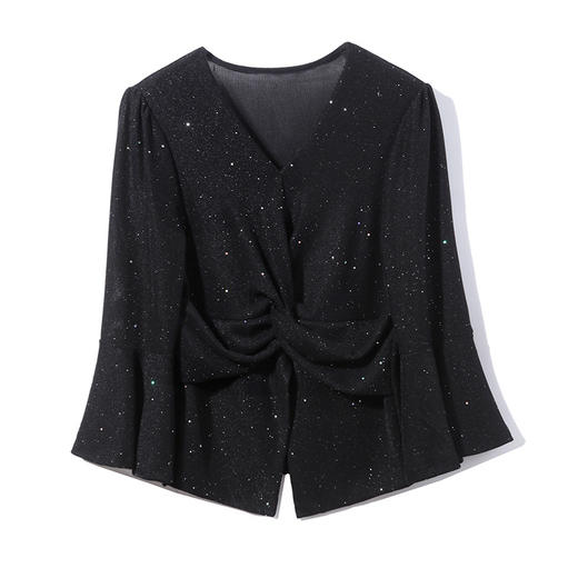 法式设计感气质喇叭袖修身显瘦打底上衣K-E65N5001 商品图4