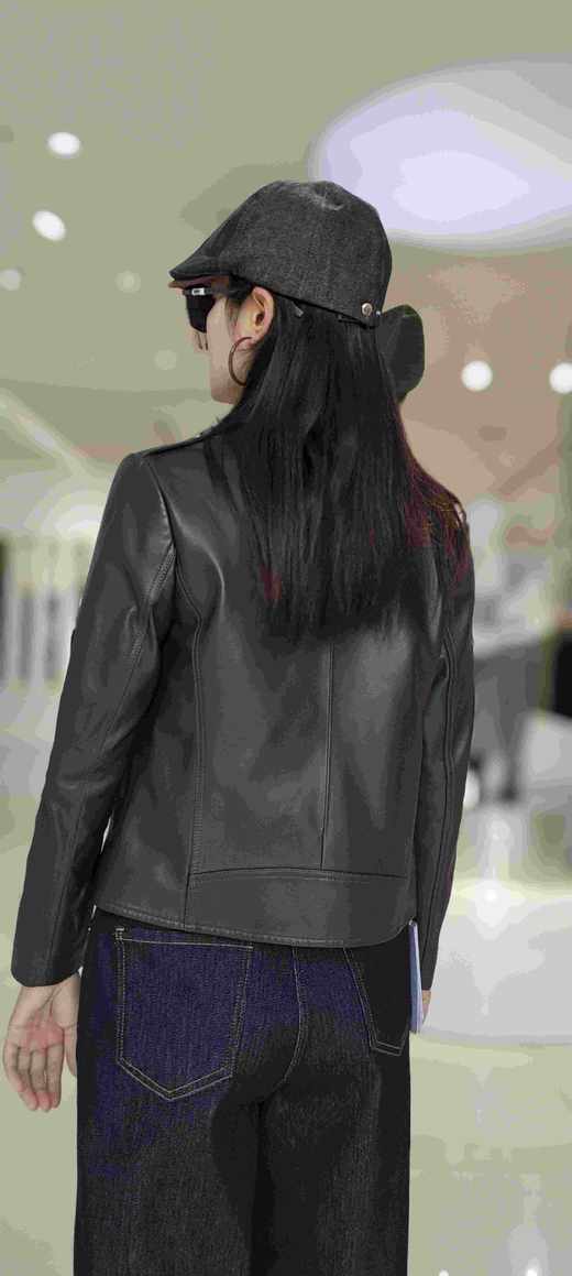 583251斜拉链羊皮机车外套 商品图2