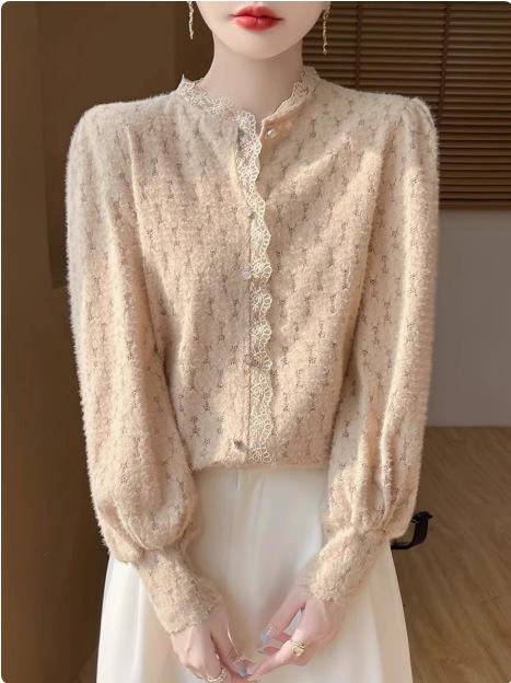 秋冬季【新款半高领针织衫】木耳边镂空钩花设计感 打底衫内搭上衣女 商品图1