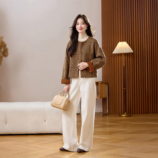 复古毛呢外套，时尚洋气圆领刺绣短款羊毛外套HR-1039 商品图2