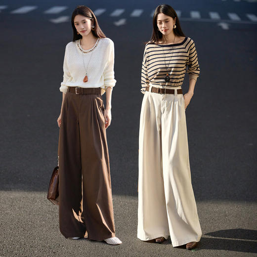 【10/1新品】熙世界职场通勤风宽松直筒西裤女2025秋季新款休闲复古阔腿长裤子 商品图2