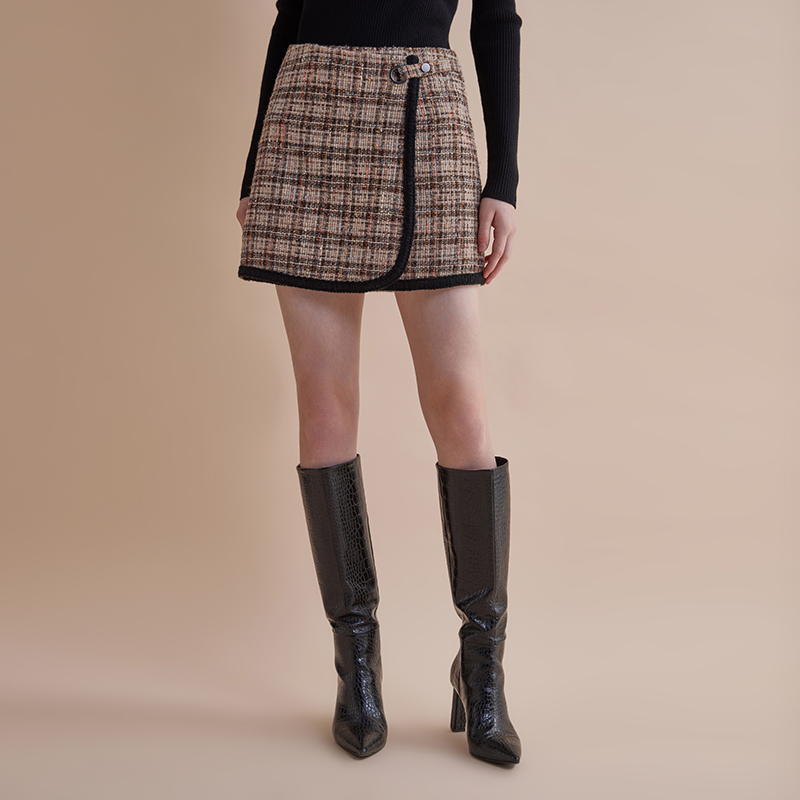 【JASON WU】新款格纹羊毛小香风修身短外套夹克短裙女