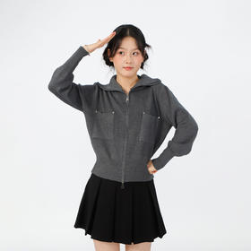 基本款大翻领针织拉链开衫-纪念日百货门店同款165144934