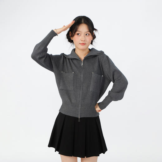 基本款大翻领针织拉链开衫-纪念日百货门店同款165144934 商品图0