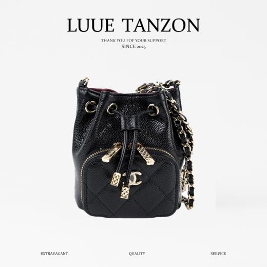 香奈儿 22B秋冬 品牌菱格皮穿链徽标Logo抽绳开合 颗粒压花鱼子酱牛皮 水桶包单肩斜挎包 超迷你(LZ) 商品图0