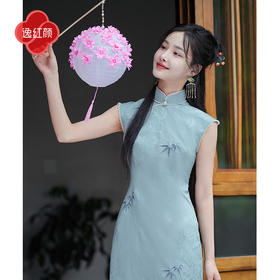 逸红颜竹月2025夏新款淡雅书香气醋酸银线刺绣定珠新中式改良旗袍