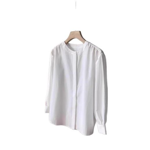 【换季清仓 无退换】这面料太有质感了~精致简约复古小圆领7分袖纯色通勤休闲衬衫上衣 商品图4