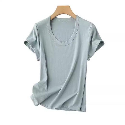 【断码清仓 无退换】天鹅颈、直角肩都拿下！莼棉百搭U型领纯色圆领短袖T春夏通勤风！ 商品图4