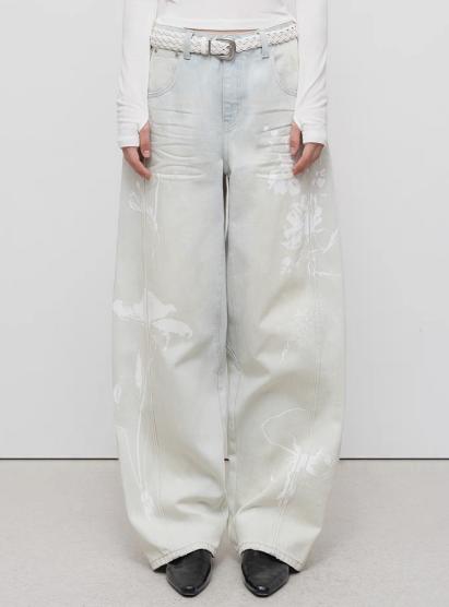 出逃赤岗西/25AWN113/手绘花朵印花中低腰阔腿牛仔裤 商品图0