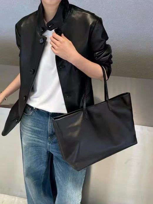 928-5渠道货 原材免带 肯豆同款 TR黑色小羊皮 hobo 单肩包手提包 商品图2