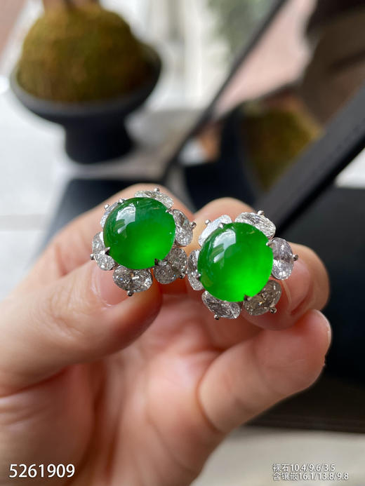 玻璃种帝王绿蛋面耳钉【5261909】具体价格微信咨询 商品图1