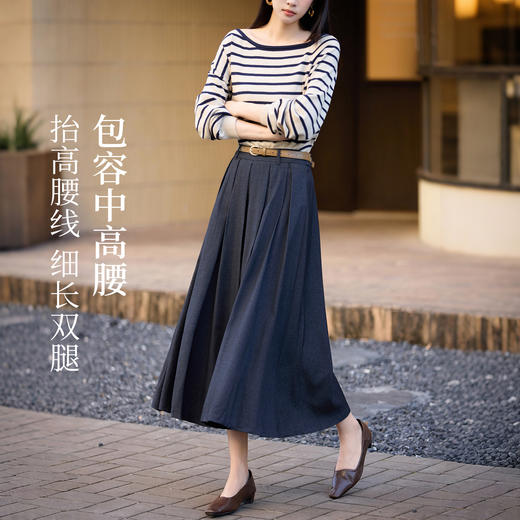 【10/1新品】熙世界仿牛仔布a字半身裙女2025秋季新款通勤风休闲中长百褶裙子 商品图4