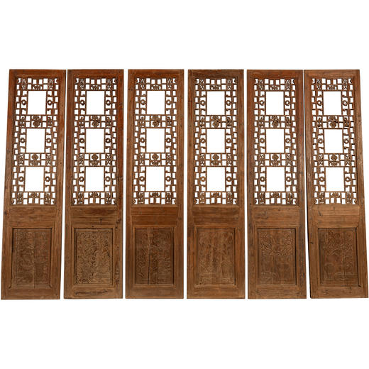 清	松木雕博古清供图隔扇一组（六件） 商品图5