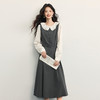 【10/1新品】熙世界格雷系荷叶领假两件连衣裙女长袖灰色通勤收腰裙子2025秋款 商品缩略图2