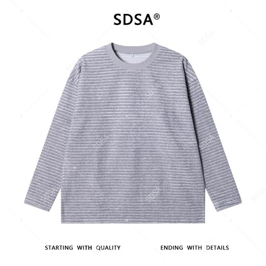SDSA男士秋冬新款痞帅男装韩版极简风撞色条纹圆领长袖T恤百搭潮 商品图0