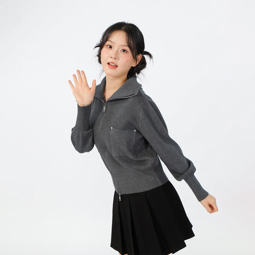 基本款大翻领针织拉链开衫-纪念日百货门店同款165144934 商品图1