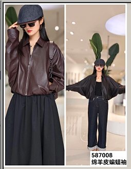 587008蝙蝠袖绵羊皮外套