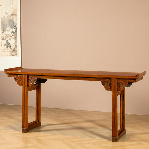 清	黄花梨夹头榫螭龙纹独板翘头案 商品图1