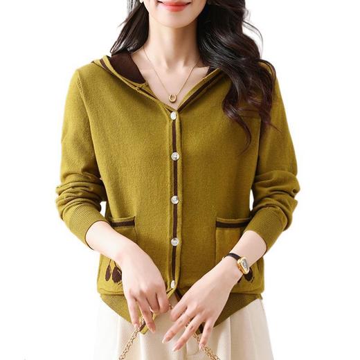 W310-710-88-1382025新款中年妈妈春秋装口袋外套洋气连帽上衣女宽松大码针织开衫 商品图4